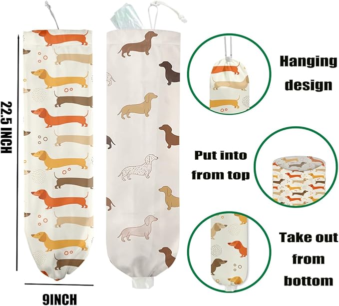 2 Pcs Dog Plastic Bag Holder, Wall Mount Grocery Bag Holder for Plastic Bags, Large Reusable Grocery Bags Organizer Storage Dispenser for Home Kitchen, Dog Lovers Gifts for Women, 22.5x9 Inch