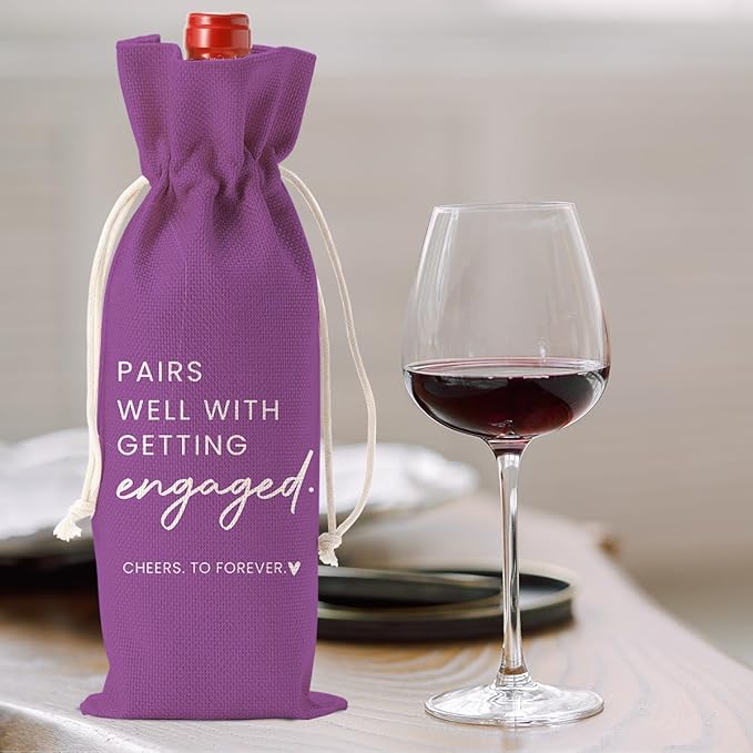 Engaged Gifts, Engagement Gifts for Couples Her, Engagement Party Decorations Gifts for Engaged Couple Wine Bag, Pairs Well with Getting Engaged Wine Bottle Bag（Purple）