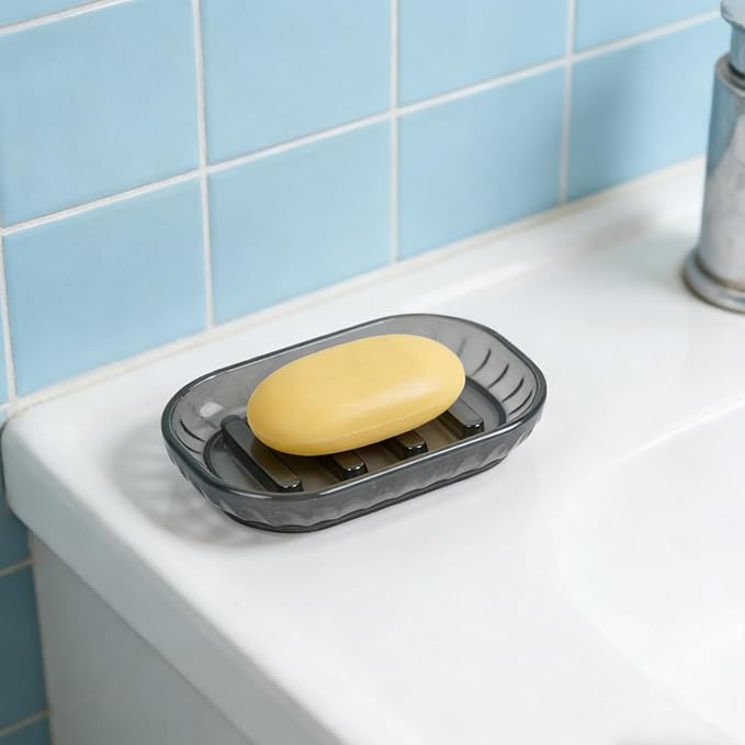 AMUONTY 2 Pack Soap Dish Holder for Bar Soap, Bathroom Soap Dishes Bar Soap Holder Tray, Soap Dishes for Shower Bathroom, Kitchen Sink Soap Dish, Black