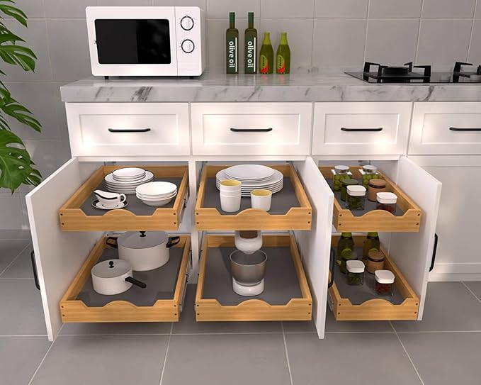 OCG Pull Out Cabinet Organizer 20"W x 21"D, Slide Out Wood Drawer Shelf, Pull Out Shelves for Base Cabinet Organization in Kitchen, Pantry, Bathroom