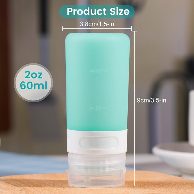MICEBAY Condiment Squeeze Bottles for Sauces, 2-oz Mini Silicone Salad Dressing Container to Go with Snack Storage Bag, Leakproof Sauce Bottles for Lunch Box, 4 Pack, Mint