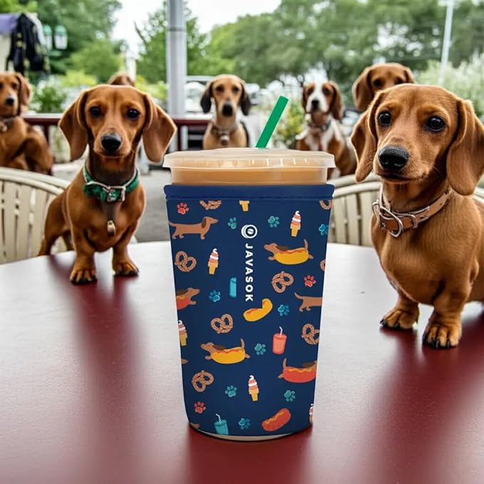 Sok It JavaSok Iced Coffee & Cold Soda Insulated Neoprene Cup Sleeve (Hot Dawgs, Small: 16-20oz)