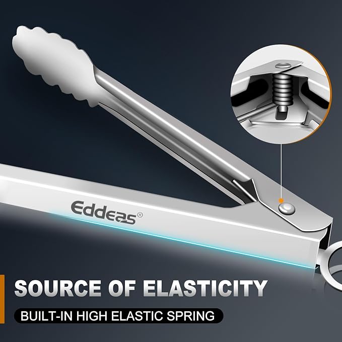 Eddeas 2PCS 9inch Tongs for Cooking - Heat Resistant 600 Degree Kitchen Tongs, Heavy Duty All Metal Food Tongs, Stainless Steel and Non-Slip handle, Salad, Grilling, Barbecue, Dishwasher safe