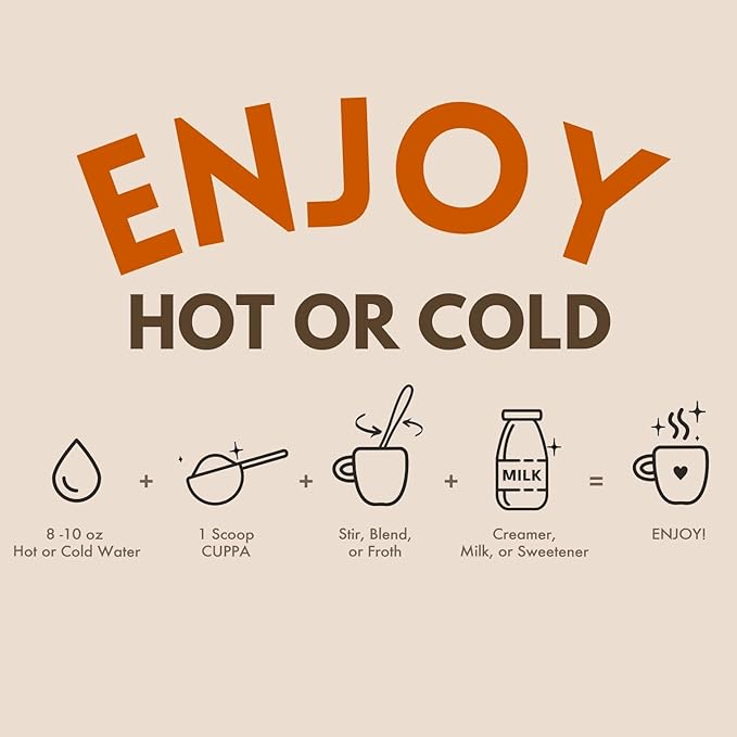 Cuppa Coffee - Great tasting medium roast with mushrooms, adaptogens & superfoods - Lion's Mane, Ashwagandha, Cordyceps, MCT, Prebiotic Fiber & L-Theanine. Supports natural energy & better mental focus, overall well-being + a happier gut (60 Servings)