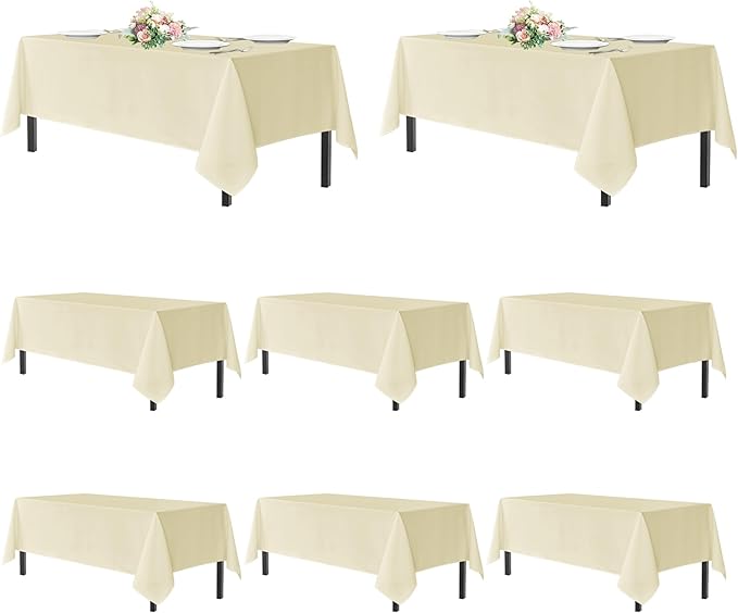 sancua Beige Tablecloths for 6 Foot Rectangle Tables, 8 Pack - Washable Polyester Fabric Table Cloth for Wedding Party, Birthday, Banquet Reception, 54x108 Inch Ivory