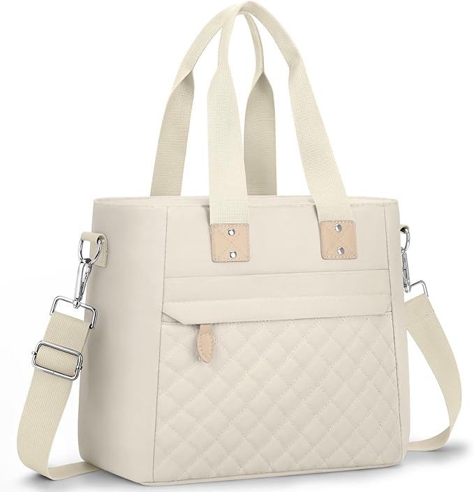 Insulated Lunch Box for Women & Men - Large Thermal Lunch Bag Women with Removable Shoulder Strap, Reusable Lunch Cooler Tote Bags Purse for Adults Work, Picnic, Hiking, Beach, Travel, Large, White