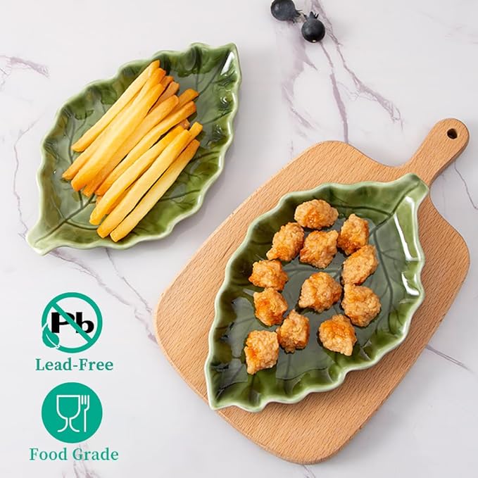 Ceramic Leaf Shape Spoon Rest for cooking, Cute Green Cooking Spoon Holder for Stove Top,Large Porcelain Spatula Rest for Kitchen Counter, Farmhouse Kitchen Decor (green)