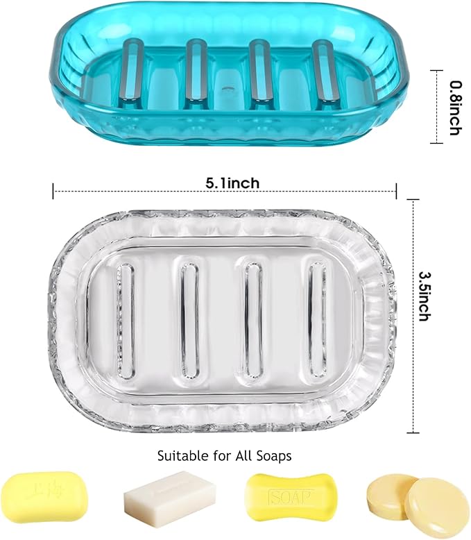 AMUONTY 2 Pack Soap Dish Holder for Bar Soap, Bathroom Soap Dishes Bar Soap Holder Tray, Soap Dishes for Shower Bathroom, Kitchen Sink Soap Dish, Clear