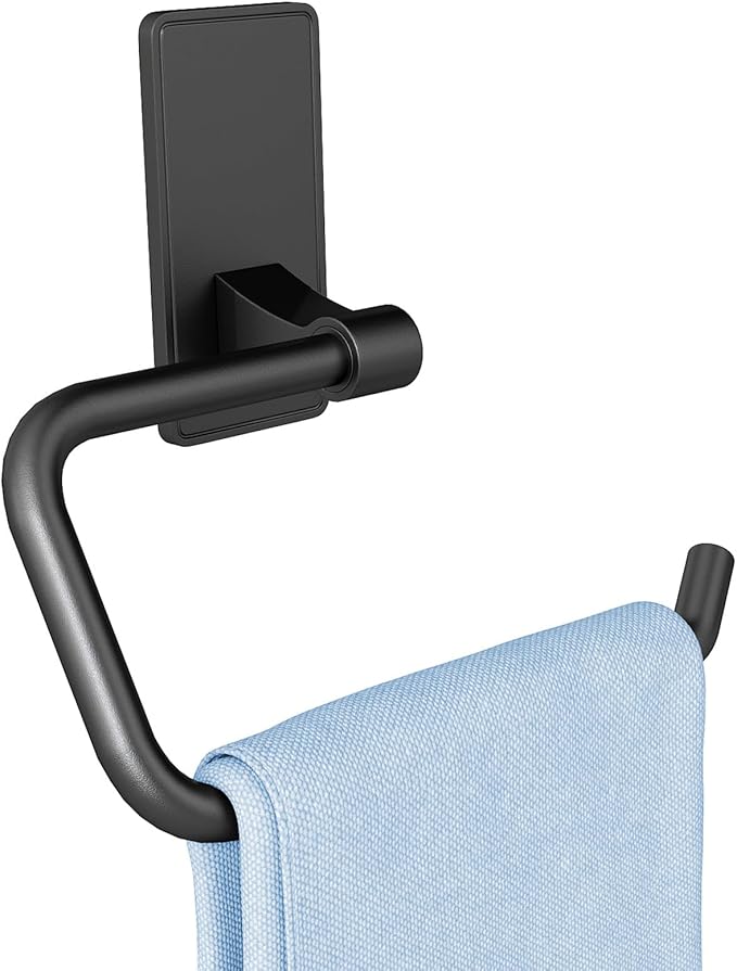 Towel Ring, Bathroom Hand Towel Holder,Metal Towel Hangers Wall-Mounted Hand Towel Rack for Bathroom, Easy to Adhesive, Matte Black
