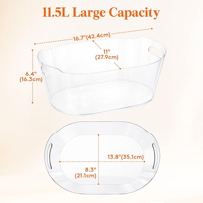 Lifewit 11.5L Ice Bucket for Parties 2 Pcs, Large Portable Drink Bucket for Cocktail Bar, Champagne Cooler for Beverage/Wine/Beer, Mimosa Bar Supplies Chiller Tub with Scoop 38 x18x20 cm/15x7x8 inches