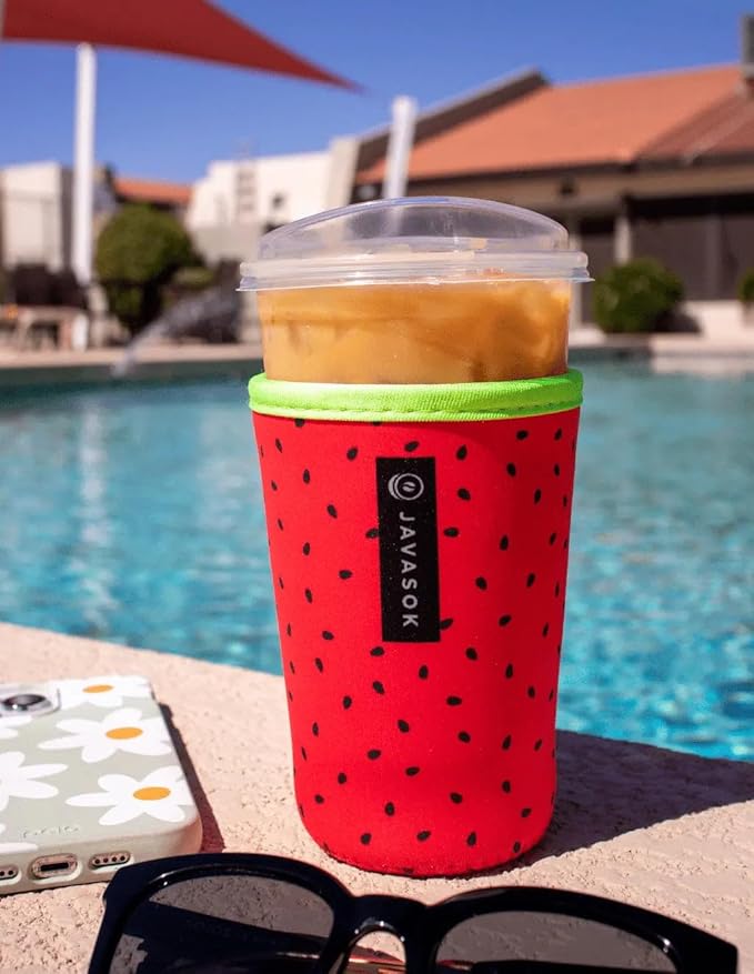 Sok It JavaSok Iced Coffee & Cold Soda Insulated Neoprene Cup Sleeve (Watermelon Sugar, Large: 30-32oz)
