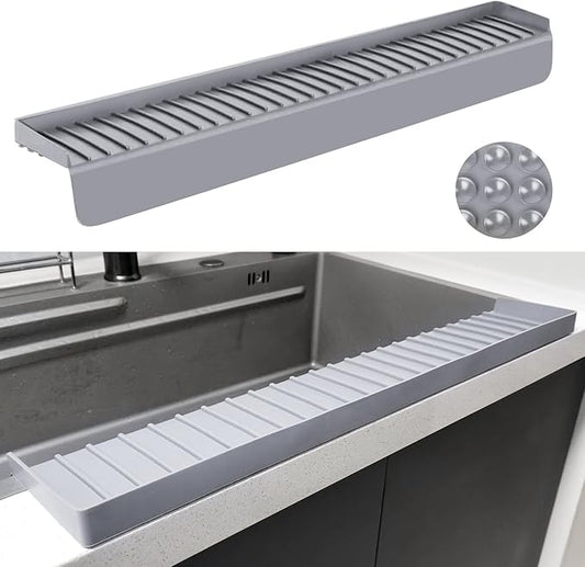 Silicone Sink Edge Protectors - Multifunction Accessories, Splash Guard & Draining Mat for Kitchen, Bathroom Sink, Steel, Granite, Quartz Countertops (Gray, 4 * 30in)