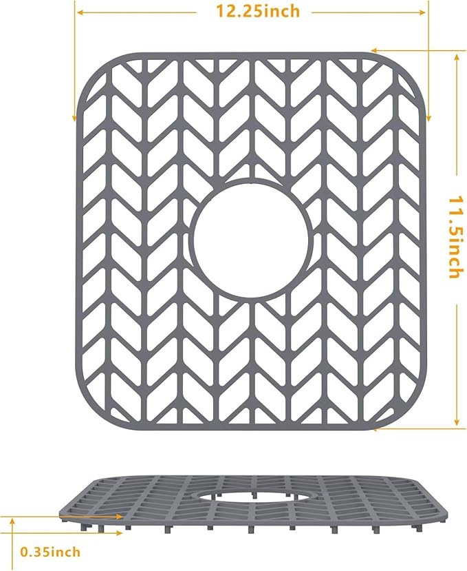 Sink Protectors for Kitchen Sink, 12.25"X11.5" Center Drain mat for Bottom of Sink, Protect Kitchen Sink Bottom from Scratches, Dishwasher Safe Grid Mat for Kitchen(Gray, 12.25"x11.5"Center)