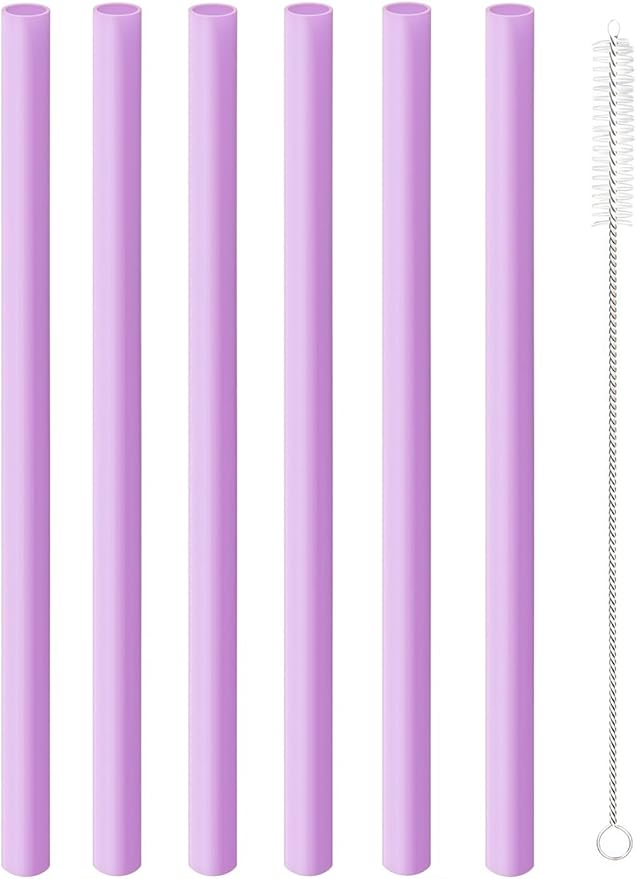 Joshey 6PCS Replacement Straws for Owala FreeSip 24oz & 32oz Water Bottles - Reusable Plastic Straws with 1 Cleaning Brush, Travel Tumbler Accessories Parts (Purple)