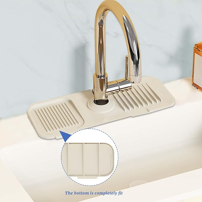 Faucet Mat for Kitchen Sink, Silicone Splash Guard Behind Faucet Soap Sponge Holder Dish Drying Mat, for Kitchen and Bathroom (White)