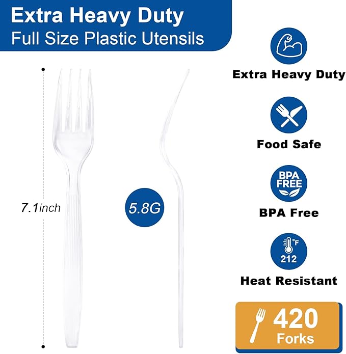 420 Count Extra Heavy Duty Plastic Forks Silverware – Heat Resistant & BPA Free Disposable Silverware Cutlery– Clear Premium Plastic Utensils for Parties & Events (Clear, 420 Forks)