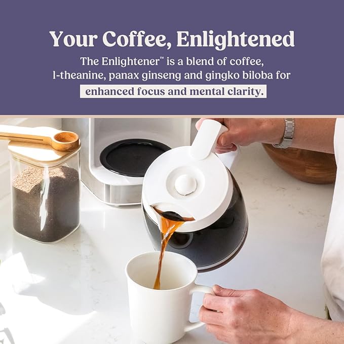 Bulletproof Enlightener Ground Coffee, Enhanced Coffee with L-Theanine, Panax Ginseng and Gingko Biloba, Supports Mental Clarity, Focus, and Memory, Medium-Dark Roast, 10 oz