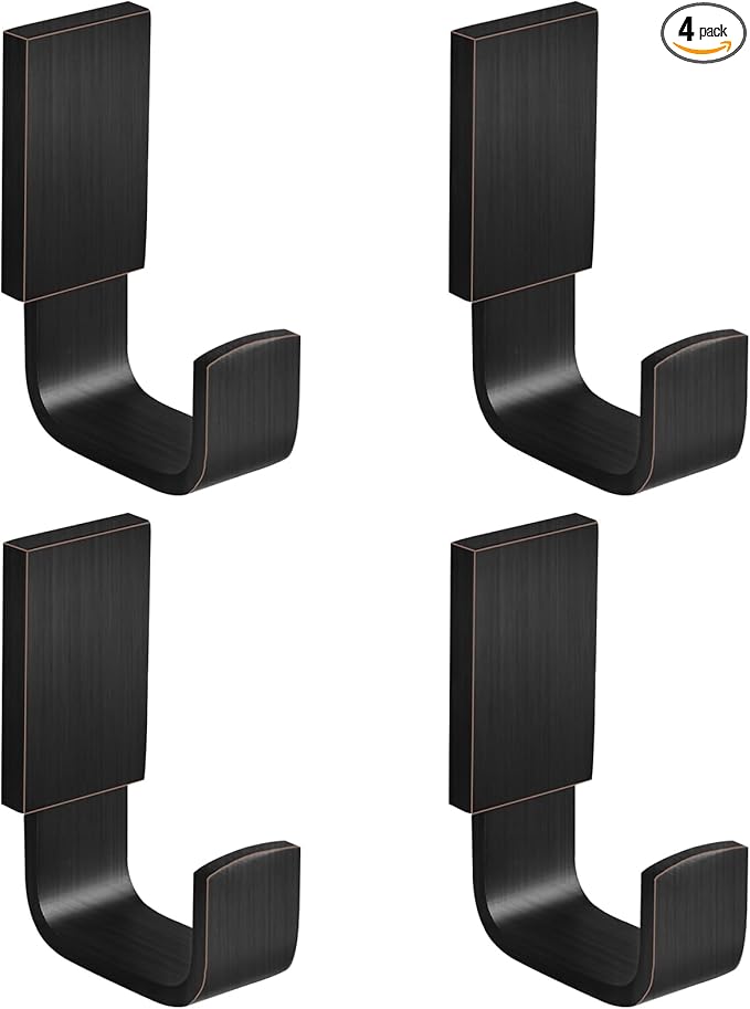 BESy Brass Clothes Hook Single Towel Hook for Bathroom Kitchen Garage Square Style Robe Hooks Coat and Hat Hook, Wall Mounted with Screws, Four Packs, Oil Rubbed Bronze