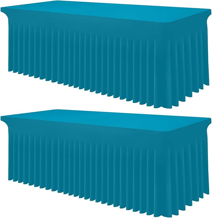 Smiry Spandex Tablecloth 2 Pack, Elastic Fitted Stretch Tablecloth for 6FT Rectangle Tables, Waterproof Washable Table Cover Skirt for Outdoor, Wedding, Banquet & Parties (Turquoise, 72Lx30Wx30H Inch)
