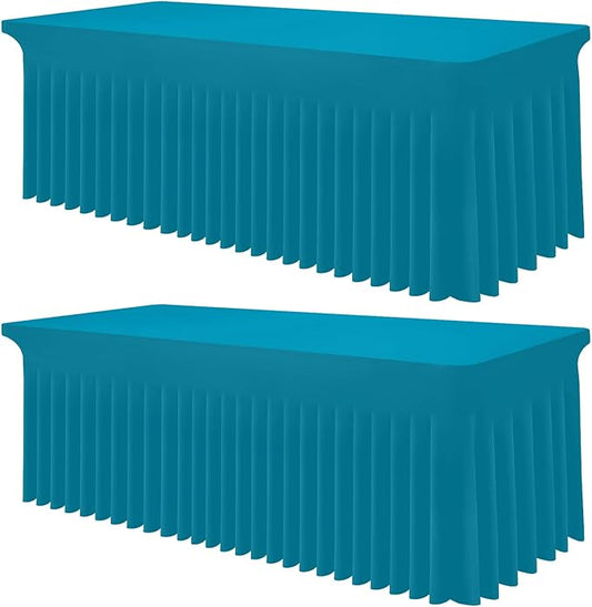 Smiry Spandex Tablecloth 2 Pack, Elastic Fitted Stretch Tablecloth for 6FT Rectangle Tables, Waterproof Washable Table Cover Skirt for Outdoor, Wedding, Banquet & Parties (Turquoise, 72Lx30Wx30H Inch)