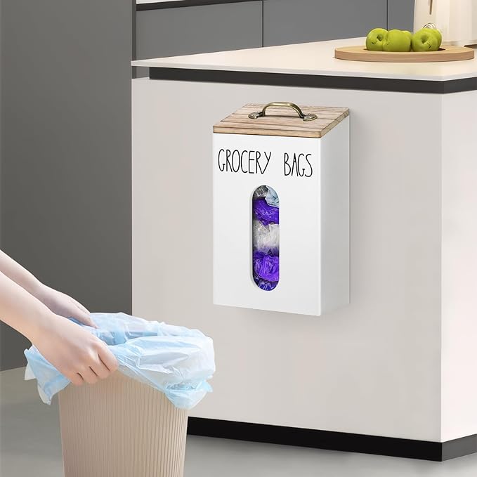 Farmhouse Grocery Bag Holder for Plastic Bags,Plastic Bag Holders for Grocery Bags,Bag Holder for Plastic Bags Groceries Store with Lid,Plastic Bag Holder Under Sink for Kitchen Storage Organization
