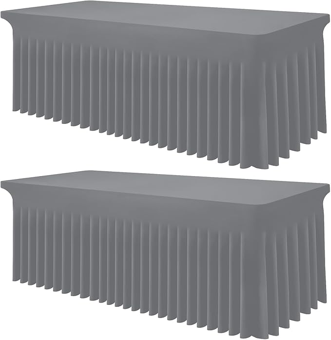 Smiry Spandex Tablecloth 2 Pack, Elastic Fitted Stretch Tablecloth for 6FT Rectangle Tables, Waterproof Washable Table Cover Skirt for Outdoor, Wedding, Banquet & Parties (Grey, 72Lx30Wx30H Inch)