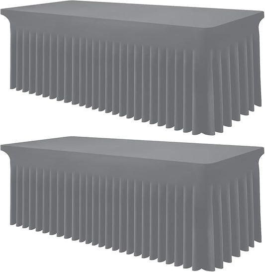 Smiry Spandex Tablecloth 2 Pack, Elastic Fitted Stretch Tablecloth for 6FT Rectangle Tables, Waterproof Washable Table Cover Skirt for Outdoor, Wedding, Banquet & Parties (Grey, 72Lx30Wx30H Inch)