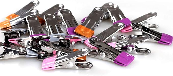 30 Pack 2.2 Inch Heavy Duty Stainless Steel Clothes Pins, 3 Colors Windproof Clothespins with Rubber Tips, Multipurpose Metal Clips for Laundry Clothesline, Towel, Sock, Photo & Food Snack