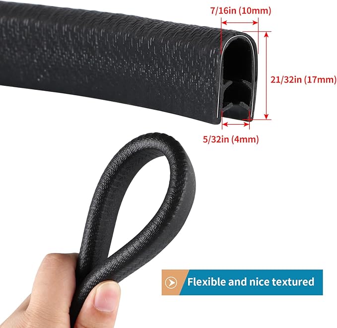 Rubber Edge Trim Guard 32.8ft/10m, Adhesive Free Door Edge Protector, U Shape Edge Seal Strip with Embedded Metal Clips Fits 3/64" to 1/4" Thick Edges (Black)