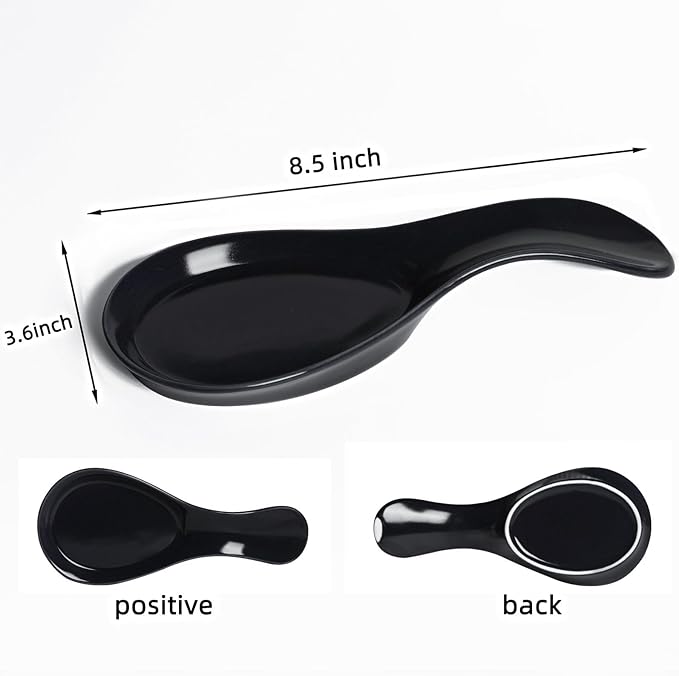 GDCZ Porcelain Spoon Rest Large Spoon Holder Utensil Rest for Kitchen Counter Stove Top, Black