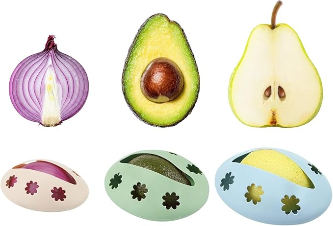 Emptycolor 3 Pack Reusable Silicone Fruit Covers – Avocado Saver, Lemon Keeper & Onion Storage Cover for Fridge | BPA-Free Silicone Food Covers Produce Saver for Fruit Storage