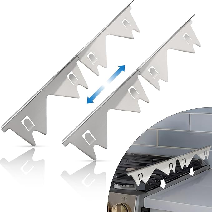 Stainless Steel Stove Counter Gap Cover (2 Pack), Oven Gap Filler, Stove Gap Filler for Kitchen, Range Trim Kit, Easy Clean with Heat Resistant, Adjustable Length 13.8” to 27.6” 1