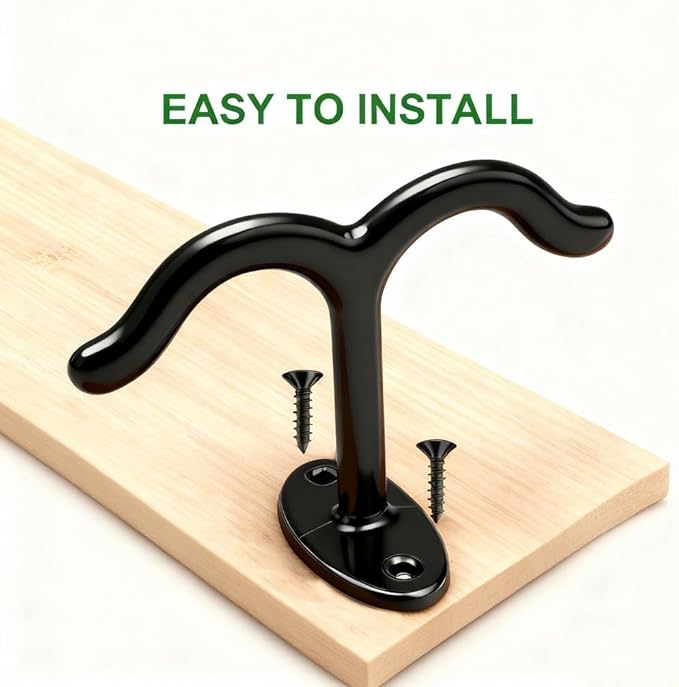 10 Pcs Zinc Alloy Ceiling Double Hook Cabinet Wardrobe Coat Towel Hat Hook Hooks Under Cabinet Shelf (Black)