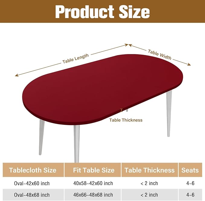 NEWISHER Fitted Oval Tablecloth 42 x 60 Inch Elastic Table Cloth, Stretch Spandex Table Cover Burgundy Washable Polyester Top Cap Cover for Dining Picnic Camping Indoor and Outdoor