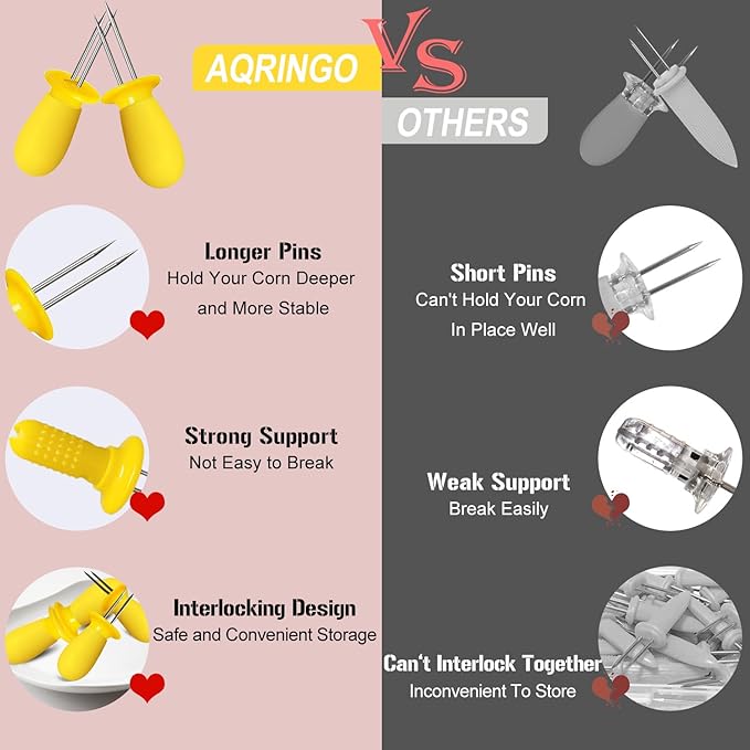 12 Pcs/6 Pairs Corn Holders, Stainless Steel Corn Cob Holders Corn on The Cob Skewers for Home Cooking BBQ Parties Camping, Yellow