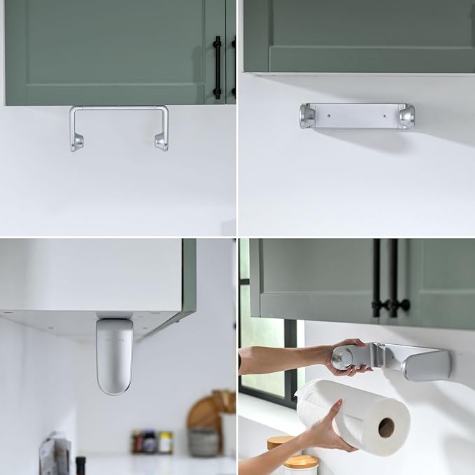 simpletome Paper Towel Holder ONE Hand Tear Adaptive Tension Arm Adjustable Length 9.4-11inch/24-28cm (Silvery)