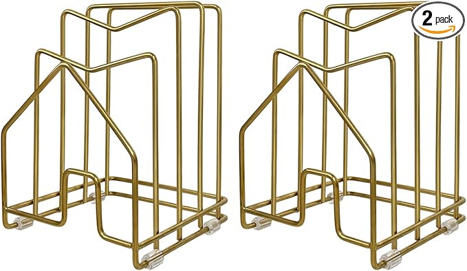 2 Pack Pot Lid Organizer Cutting Board Holder Inside Cabinet 304 Stainless Steel Pot and Pan Organizer Under Cabinet Cookie Sheet Bakeware Serving Tray Cooling Rack Stand Kitchen Countertop Matte Gold