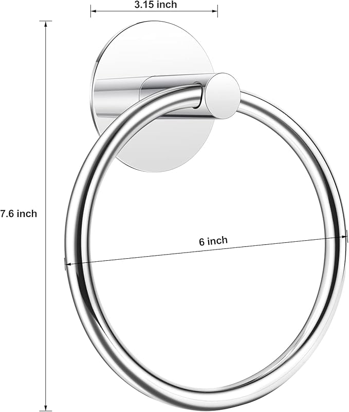 No Drilling 3M Self Adhesive Towel Ring with Extra Strong Nail-Free Glue, Stainless Steel Towel Holder, Bathroom and Kitchen Towel Rack (Chrome)