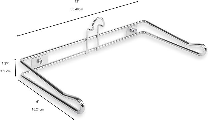 Grocery Bag Holder - Chrome Plated Wall Mount Storage Organizer for T-Shirt Plastic Bags, 6 Inch Dispenser Rack for Carrier Bags (2 Pack)