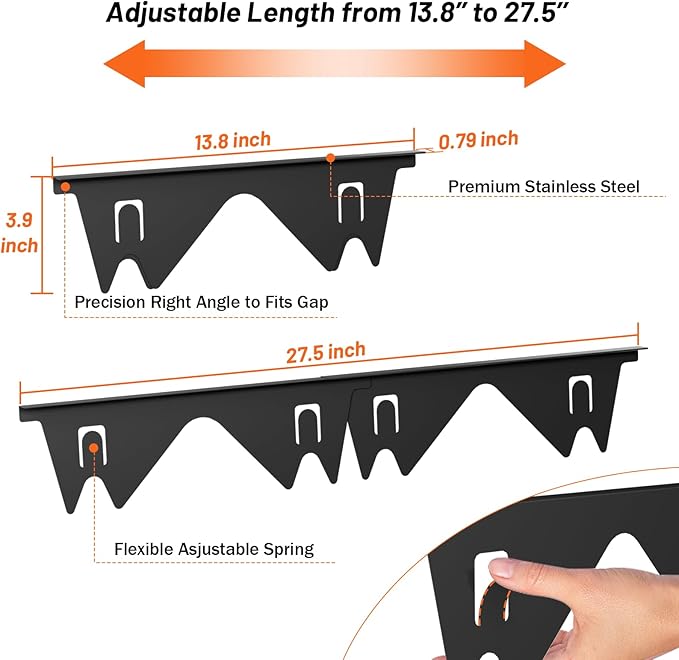 Stainless Steel Stove Gap Covers (2PCS),Stove Gap Filler,Range Trim Kit,Stove Gap Guard for Kitchen Oven Between Stovetop and Counter,Easy Clean Heat Resistant,Adjustable Length 13.8'' to 27.5'',Black