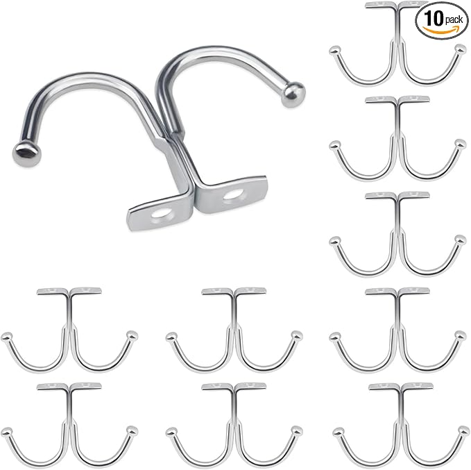 10 Pack Under Cabinet Hooks, Double Prong Ceiling Heavy Duty Shelf Coffee Cup Coat Hangers Mug Hooks for Hanging Bathroom Kitchen Wall, Silver