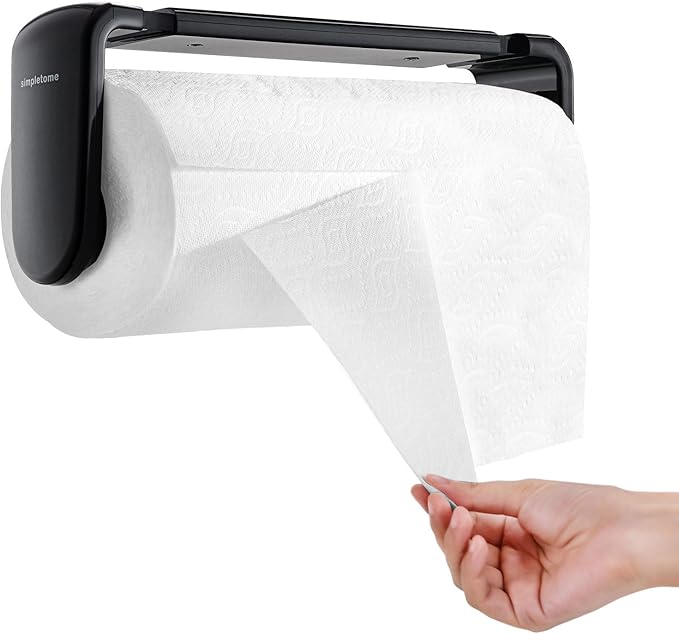 simpletome Paper Towel Holder ONE Hand Tear Adaptive Tension Arm Adjustable Length 9.4-11inch/24-28cm (Black)