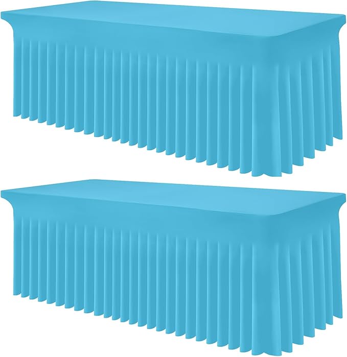 Smiry Spandex Tablecloth 2 Pack, Elastic Fitted Stretch Tablecloth for 6FT Rectangle Tables, Waterproof Washable Table Cover Skirt for Wedding, Banquet & Parties (Blue Mist, 72Lx30Wx30H Inch)
