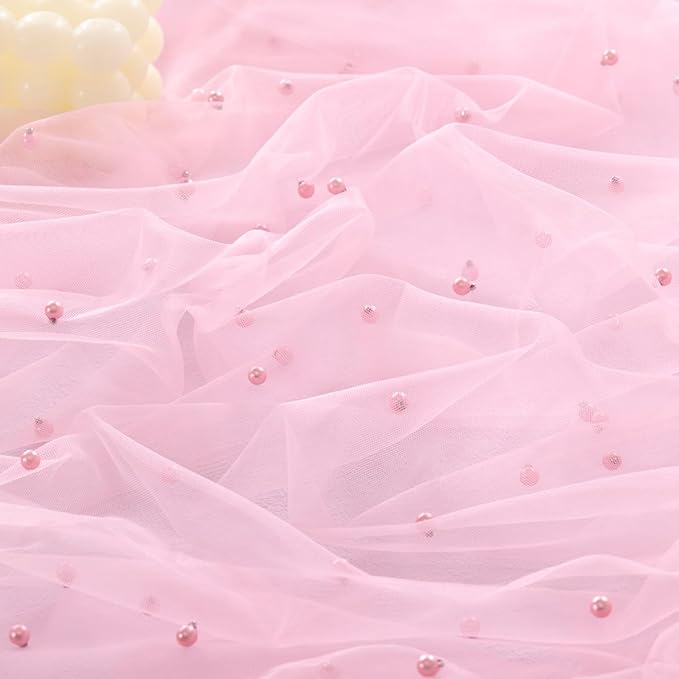 Socomi Pearl Table Runner Tulle Summer Cheesecloth 10FT Gauze Cheese Cloth Sheer Chiffon Wedding Birthday Party Baby Shower Bridal Anniversary Holiday Centerpiece Table Decor 3pcs Pink