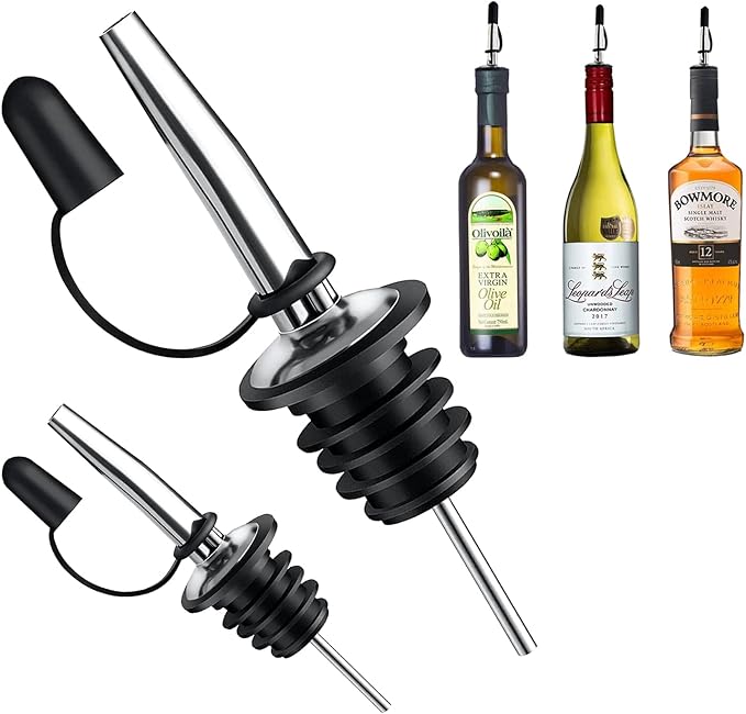 Pafusen 24 Pack Stainless Steel Speed Pourers Spouts with Tapered, Liquor Pourers with Rubber Cap, Hygienic, Dishwasher Safe, Fits most Classic Bottle's Lip up to 3/4"