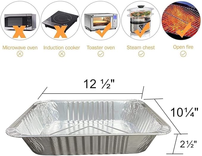 Waytiffer 9x13 Aluminum Pans - (30Pack) Disposable Foil Pans, Half Size Deep Steam Table Pans Extra Thick for Baking, Cooking, Roasting, Heating, Serving & Lining Steam-Table Trays