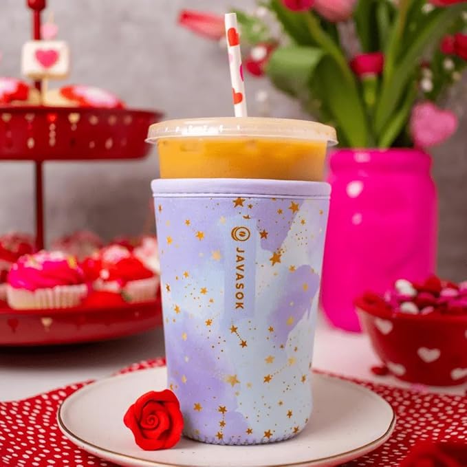 Sok It JavaSok Iced Coffee & Cold Soda Insulated Neoprene Cup Sleeve (Cosmic Glitter, Large: 30-32oz)