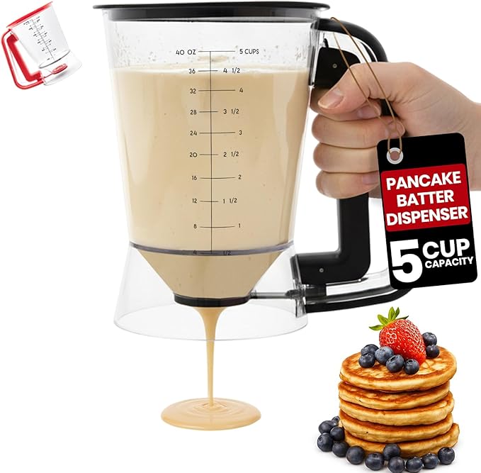 Eggssentials - Pancake Batter Dispenser with 5-Cup Capacity - Waffle Batter Dispenser for Pancakes, Cupcakes & Crepes, Easy-Squeeze Handle, Dishwasher Safe - Black Pancake Dispenser