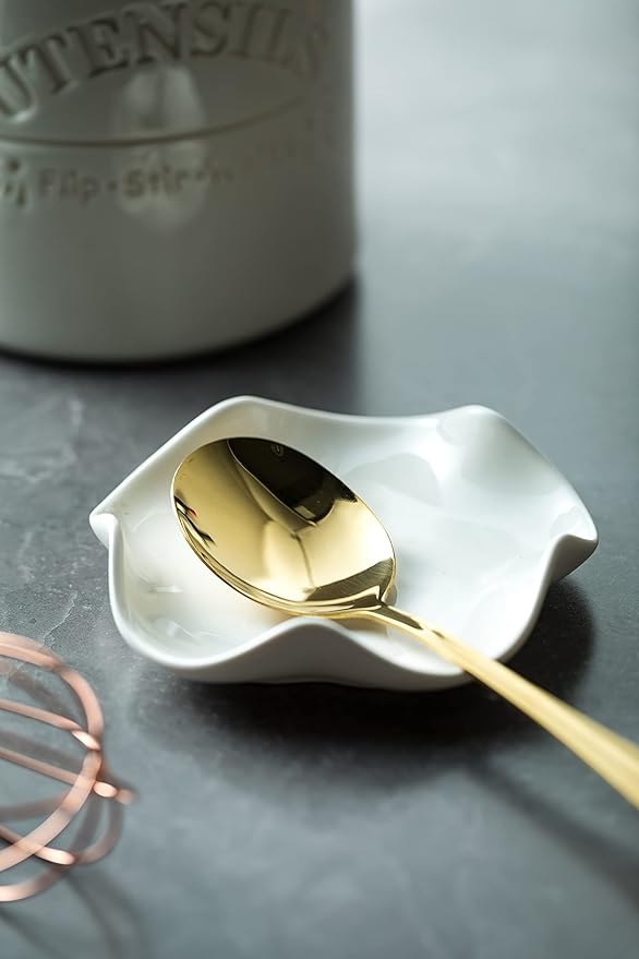 Cute Spoon Rest for Stove Top, Ceramic Spoon Holder for Kitchen Counter, 5.3 Inches Coffee Spoon Holder Utensil Rest for Kitchen Gadget Cooking Gift Housewarming Wedding,Kitchen Decor, White