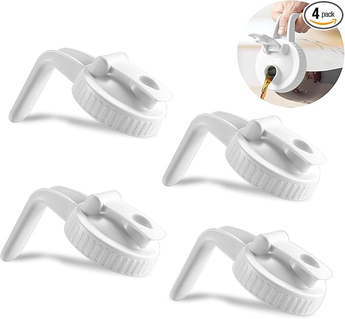 4 Pack Wide Mouth Mason Jar Lids V-Shaped with Handle, Mason Jar Pour Spout Lid with Extended Flip Lid Easy to Open, Airtight Leak Proof and Durable